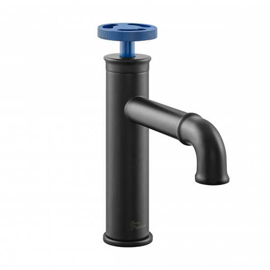 Avallon Single Hole, Single-Handle Wheel, Faucet in Matte Black with Blue Handle