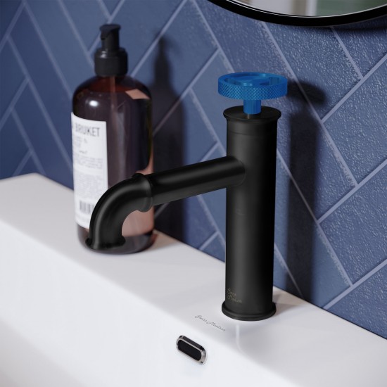 Avallon Single Hole, Single-Handle Wheel, Faucet in Matte Black with Blue Handle