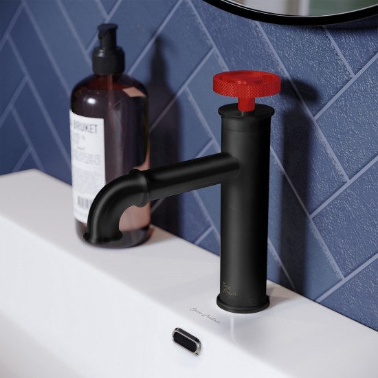 Avallon Single Hole, Single-Handle, Bathroom Faucet in Matte Black, Red Handle