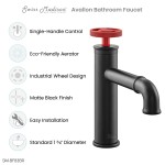 Avallon Single Hole, Single-Handle, Bathroom Faucet in Matte Black, Red Handle