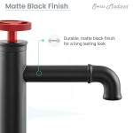 Avallon Single Hole, Single-Handle, Bathroom Faucet in Matte Black, Red Handle