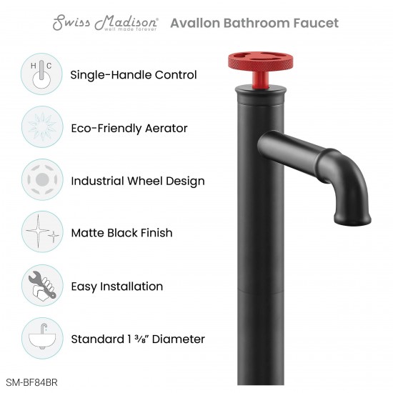 Avallon Single Hole, Single-Handle Wheel, High Arc Bathroom Faucet, Matte Black