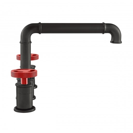 Avallon 8 in. Widespread, 2-Handle Wheel, Faucet in Matte Black with Red Handles