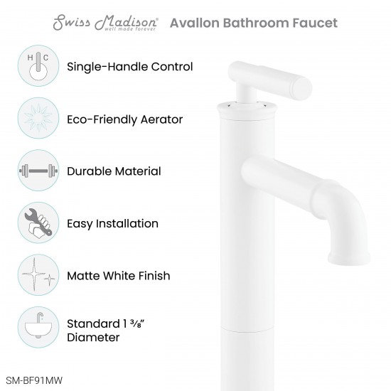 Avallon Single Hole, Single-Handle Sleek, High Arc Bathroom Faucet, Matte White