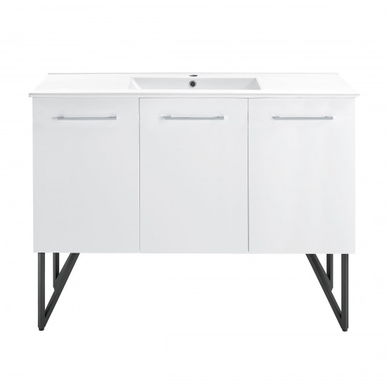 Annecy 48 Single, Glossy White, Two Doors, One Drawer, Bathroom Vanity