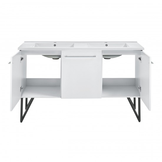 Annecy 60 Double, Glossy White, Two Doors, One Drawer, Bathroom Vanity