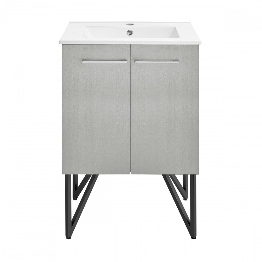 Annecy 24 Single, Brushed Grey, Two Doors, Bathroom Vanity