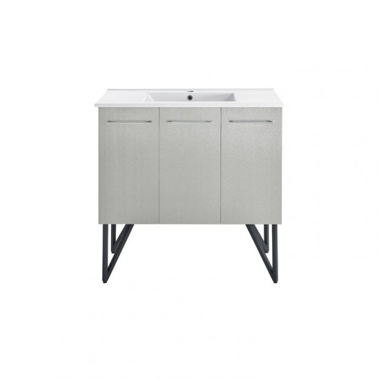 Annecy 36 Single, Brushed Grey, Two Doors, One Drawer, Bathroom Vanity