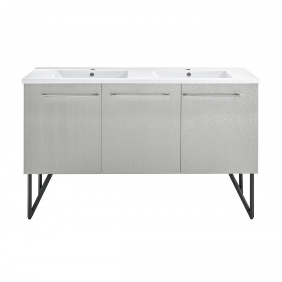 Annecy 60 Double, Brushed Grey, Two Doors, One Drawer, Bathroom Vanity