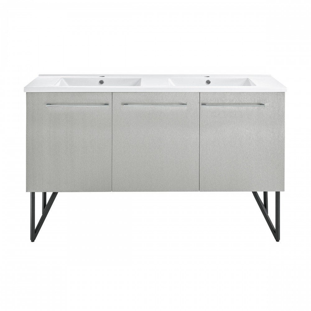 Annecy 60 Double, Brushed Grey, Two Doors, One Drawer, Bathroom Vanity