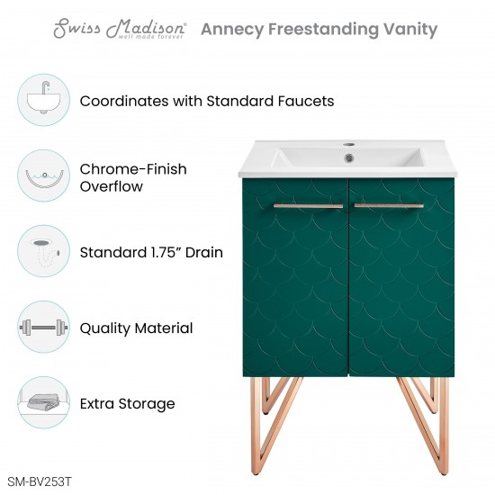 Swiss Madison Annecy 24" Bathroom Vanity in Barracuda Teal