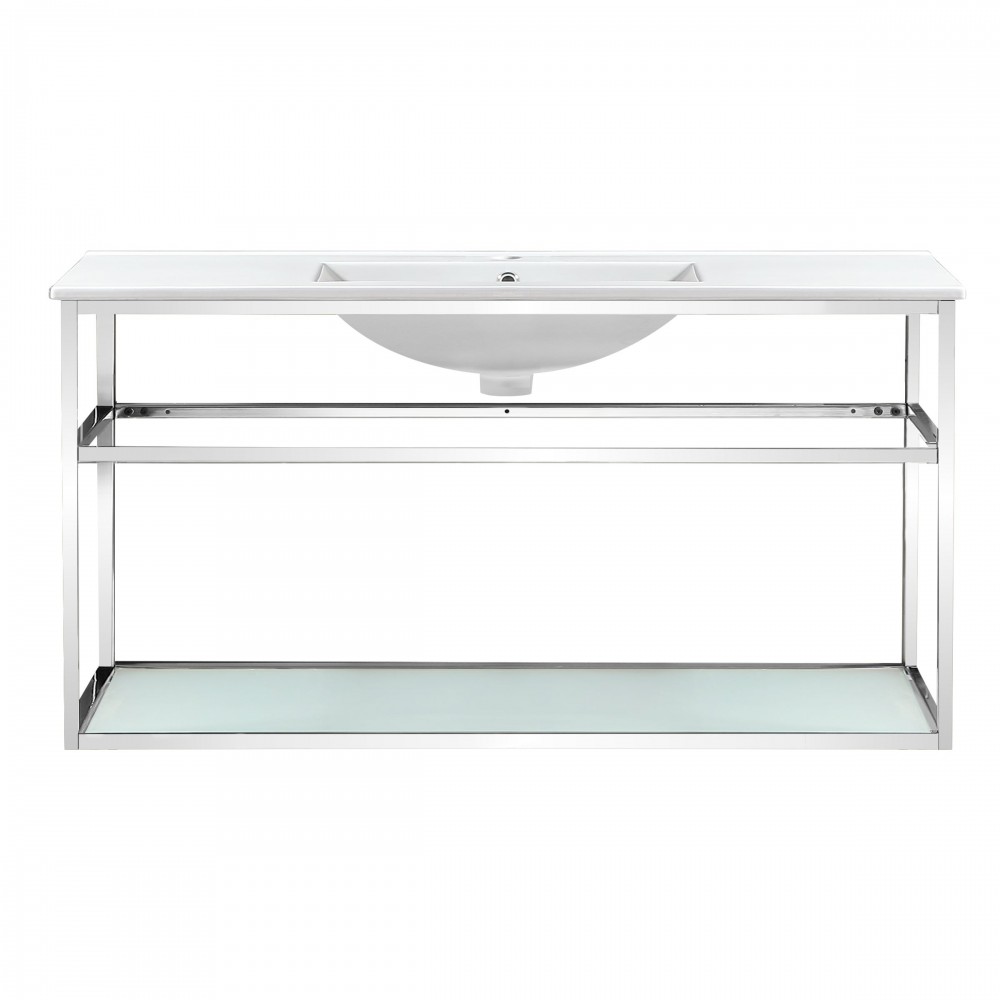 Pierre 48 Single, Open Shelf, Chrome Metal Frame Bathroom Vanity