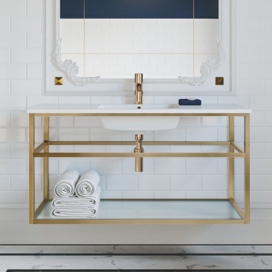 Pierre 48 Single, Open Shelf, Gold Metal Frame Bathroom Vanity