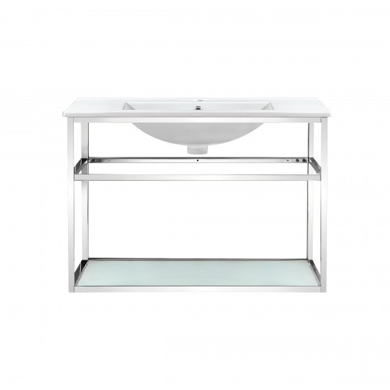 Pierre 30 Single, Open Shelf, Chrome Metal Frame Bathroom Vanity