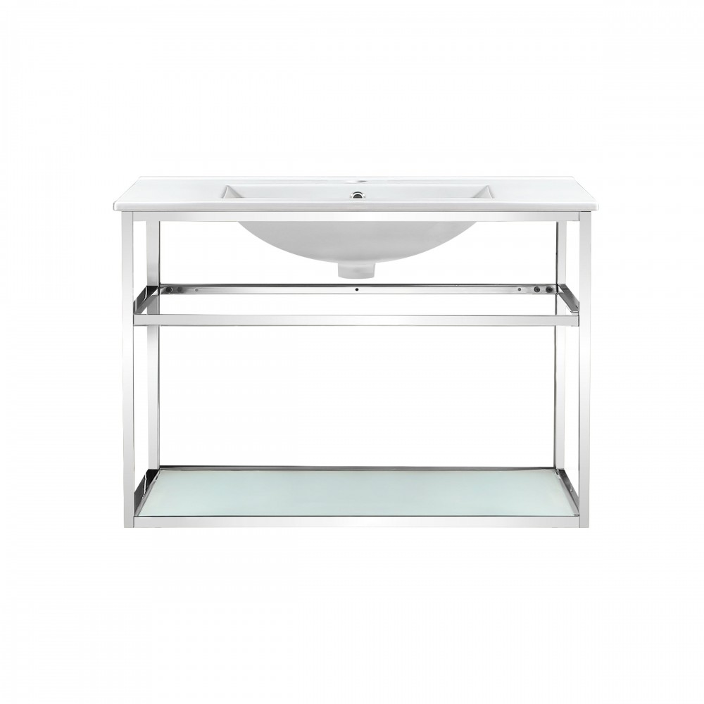 Pierre 30 Single, Open Shelf, Chrome Metal Frame Bathroom Vanity