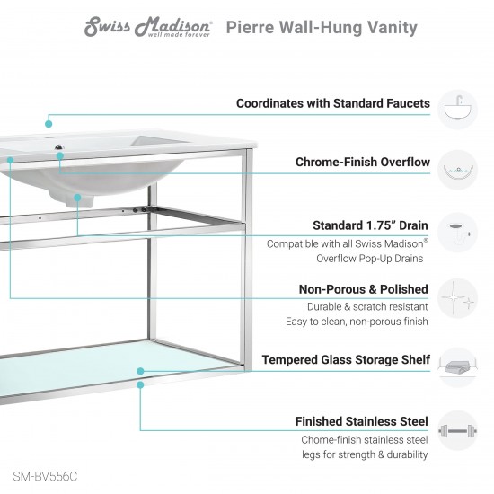 Pierre 30 Single, Open Shelf, Chrome Metal Frame Bathroom Vanity