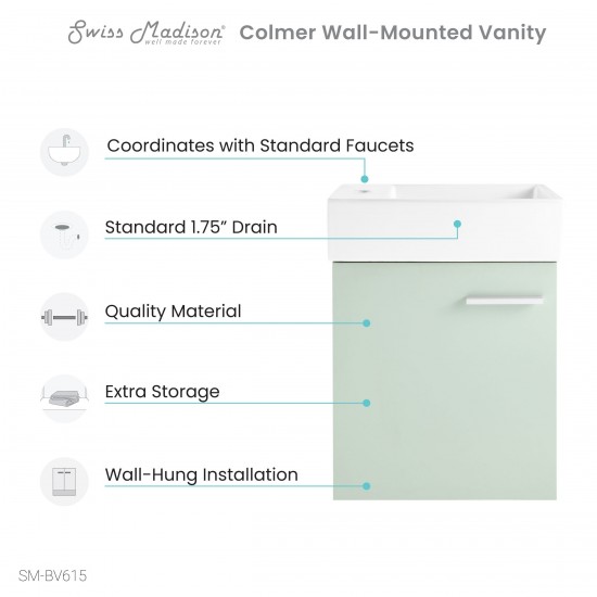 Swiss Madison Colmer 18" Wall-Mounted Bathroom Vanity in Mint