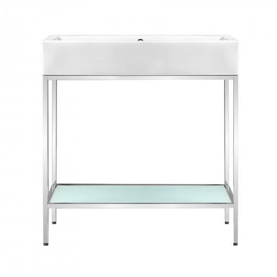 Pierre 32 Single, Freestanding, Open Shelf, Chrome Metal Frame Bathroom Vanity