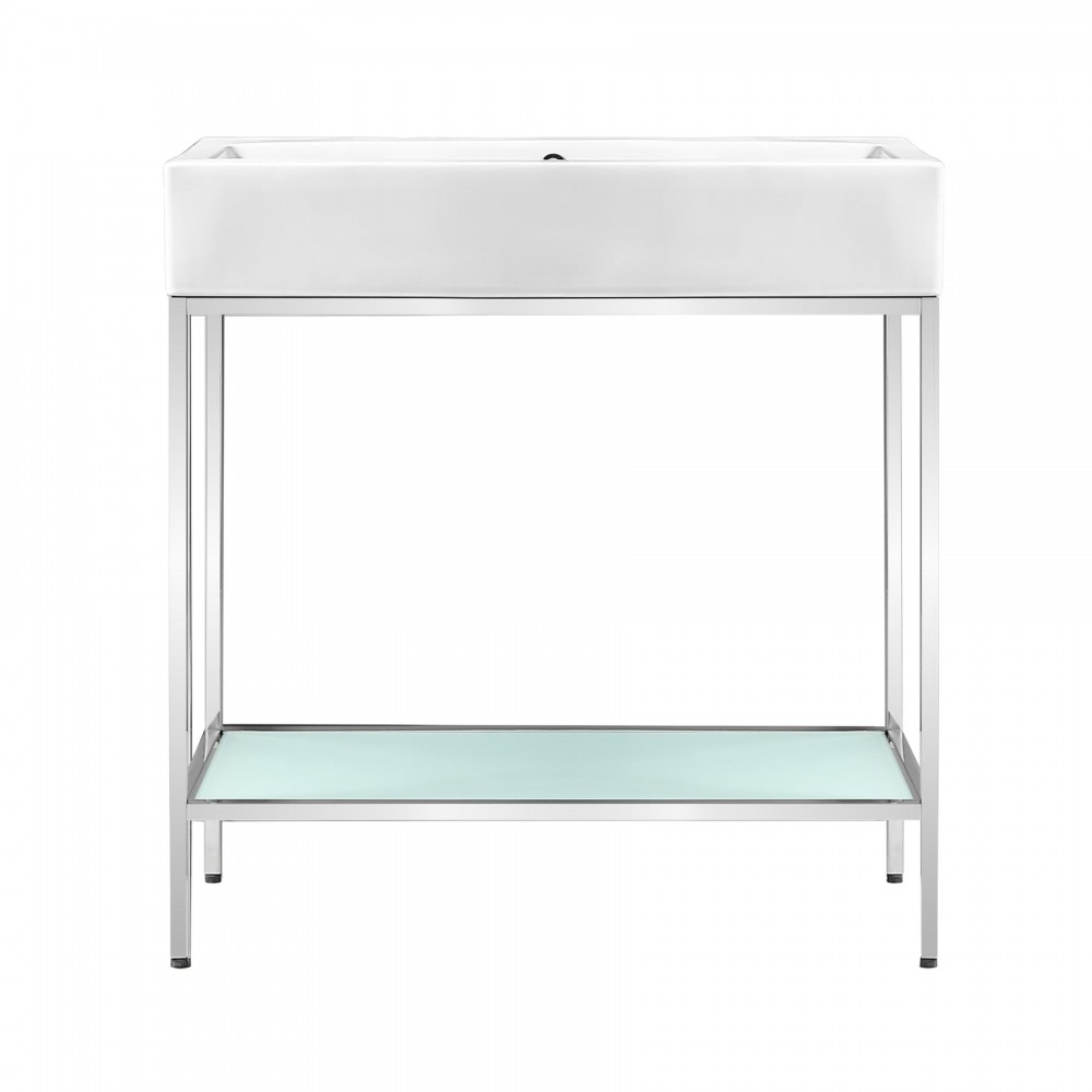 Pierre 32 Single, Freestanding, Open Shelf, Chrome Metal Frame Bathroom Vanity