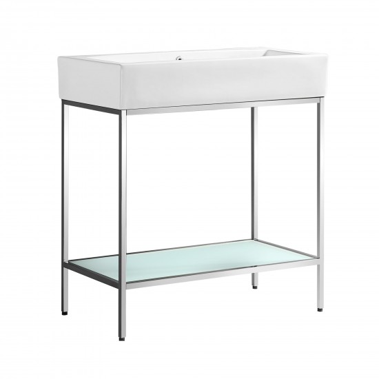 Pierre 32 Single, Freestanding, Open Shelf, Chrome Metal Frame Bathroom Vanity