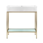 Pierre 32 Single, Freestanding, Open Shelf, Gold Metal Frame Bathroom Vanity