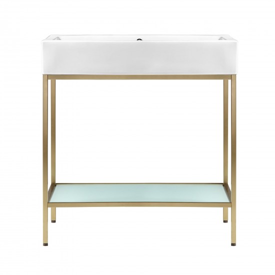 Pierre 32 Single, Freestanding, Open Shelf, Gold Metal Frame Bathroom Vanity