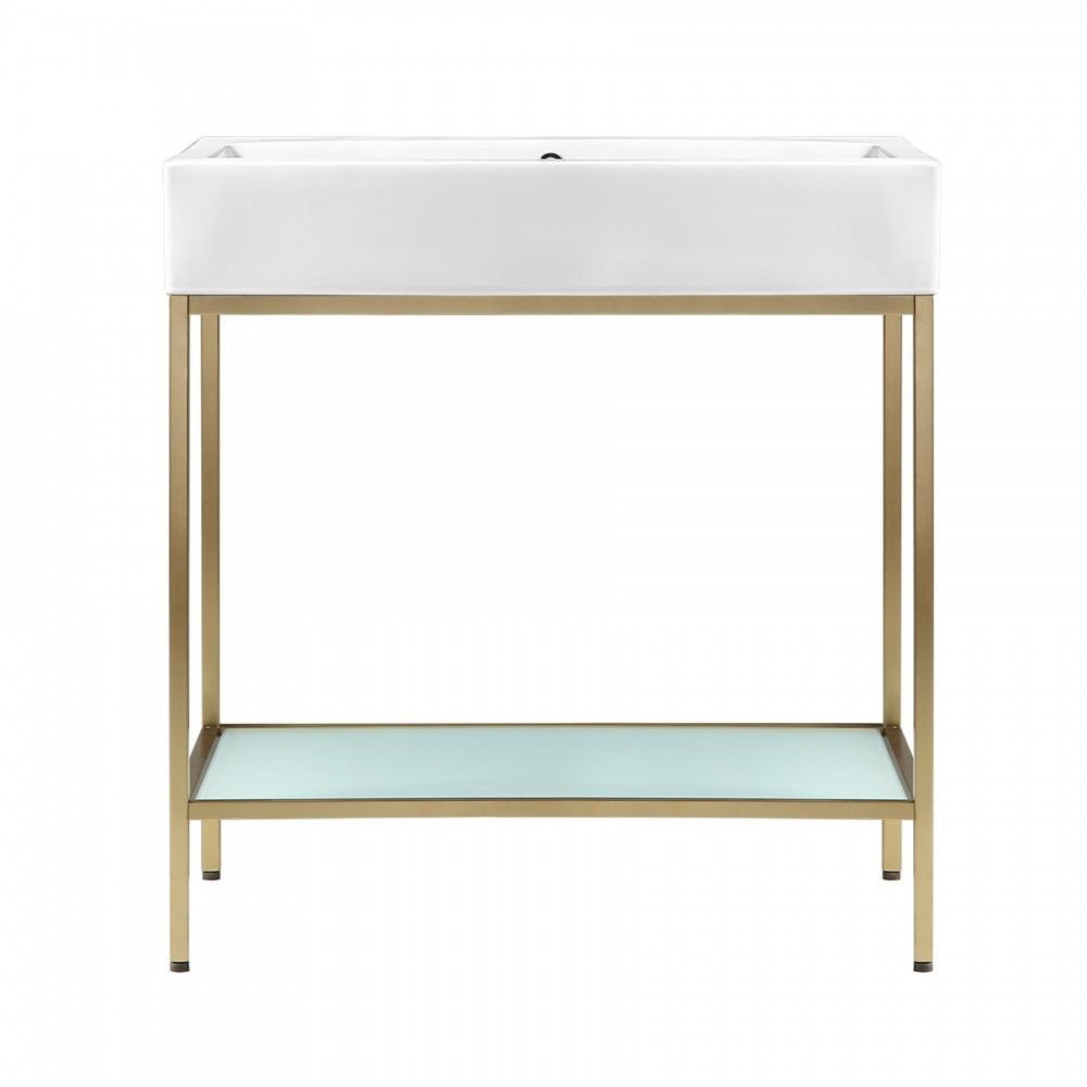 Pierre 32 Single, Freestanding, Open Shelf, Gold Metal Frame Bathroom Vanity