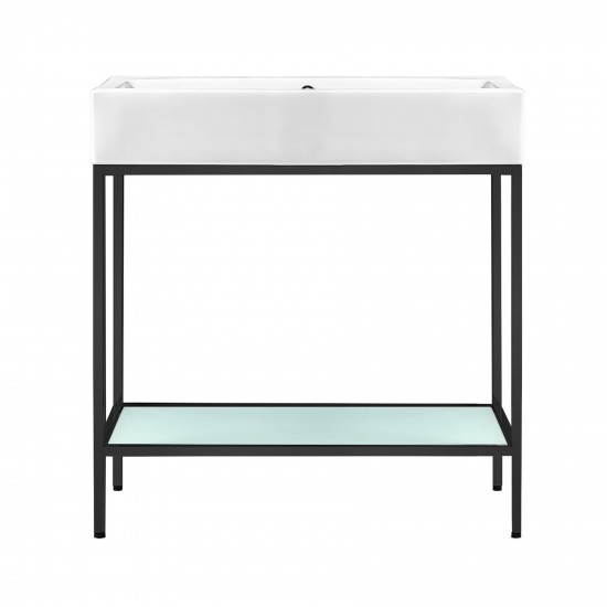 Pierre 32 Single, Freestanding, Open Shelf, Matte Black Metal Frame Vanity