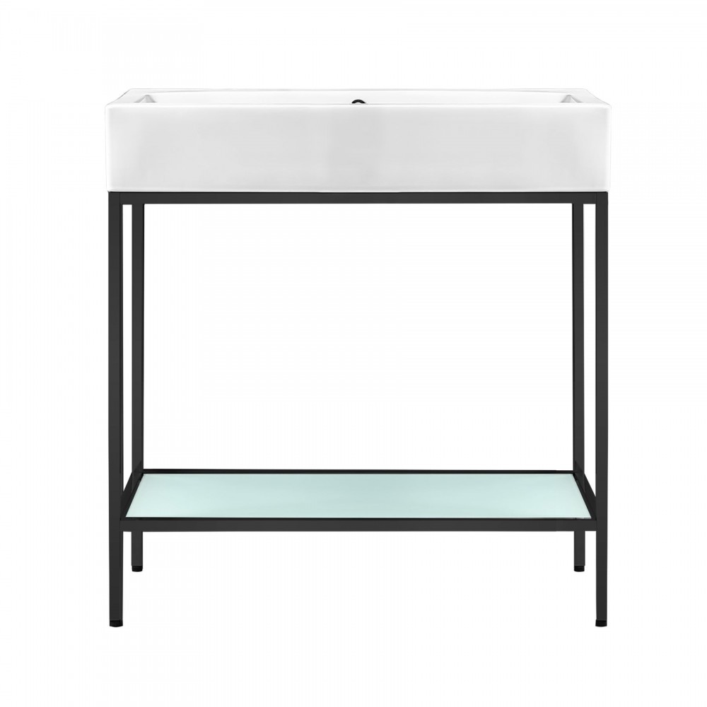 Pierre 32 Single, Freestanding, Open Shelf, Matte Black Metal Frame Vanity