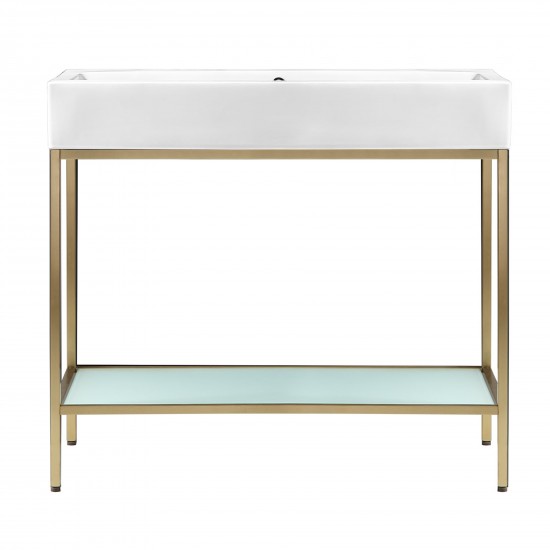 Pierre 40 Single, Freestanding, Open Shelf, Gold Metal Frame Bathroom Vanity