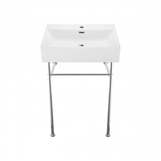 Claire 24 Ceramic Console Sink White Basin Chrome Legs