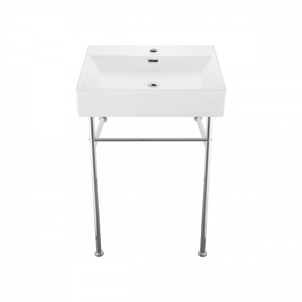 Claire 24 Ceramic Console Sink White Basin Chrome Legs