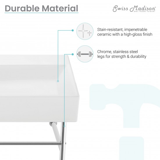 Claire 24 Ceramic Console Sink White Basin Chrome Legs