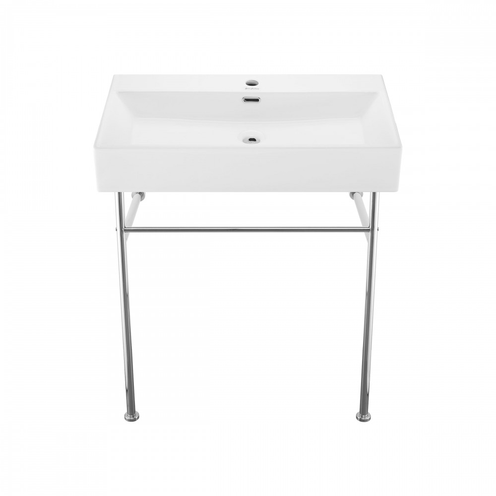 Claire 30 Ceramic Console Sink White Basin Chrome Legs