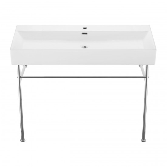 Claire 40 Ceramic Console Sink White Basin Chrome Legs