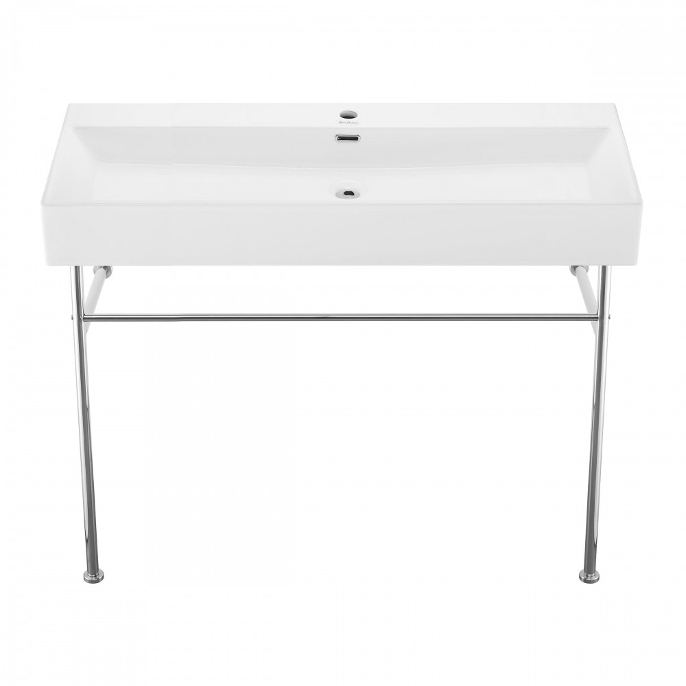 Claire 40 Ceramic Console Sink White Basin Chrome Legs