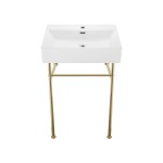 Claire 24 Ceramic Console Sink White Basin Gold Legs