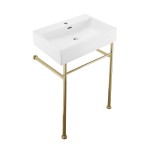 Claire 24 Ceramic Console Sink White Basin Gold Legs