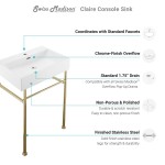 Claire 24 Ceramic Console Sink White Basin Gold Legs
