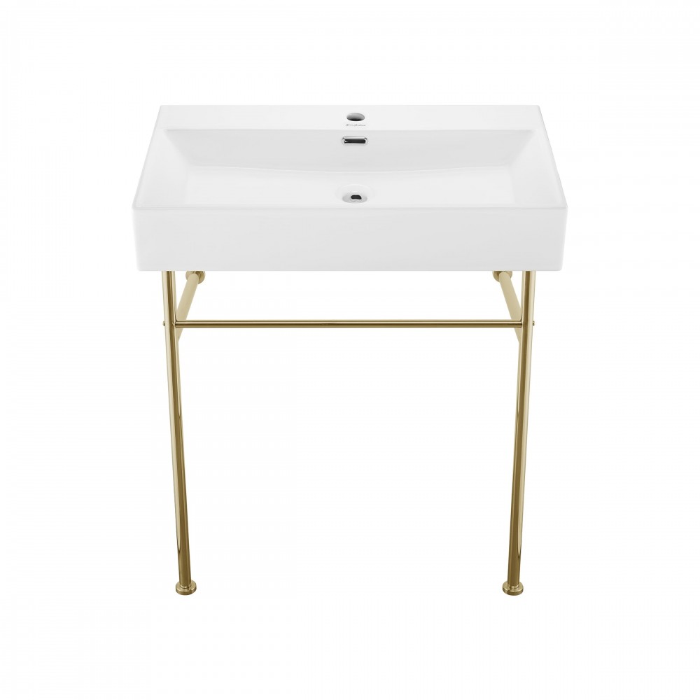 Claire 30 Ceramic Console Sink White Basin Gold Legs