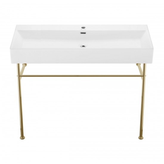 Claire 40 Ceramic Console Sink White Basin Gold Legs