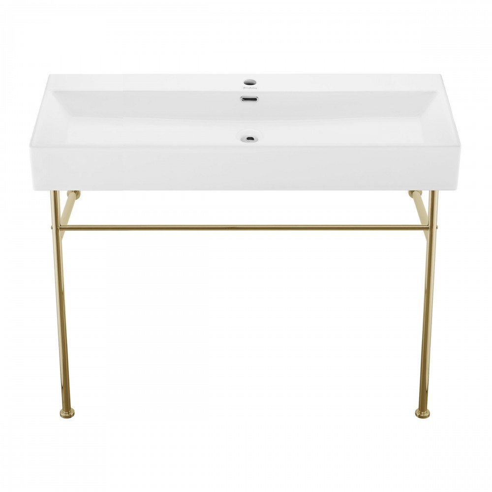 Claire 40 Ceramic Console Sink White Basin Gold Legs