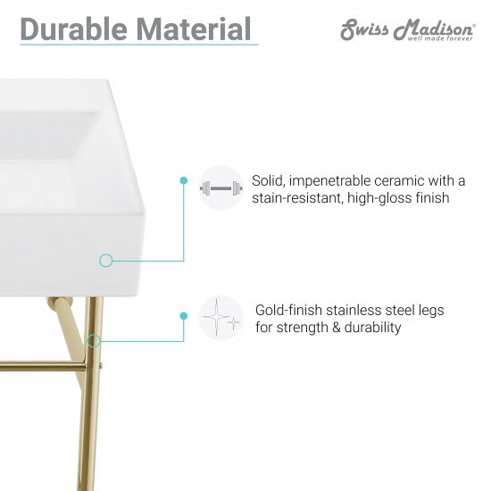 Claire 40 Ceramic Console Sink White Basin Gold Legs