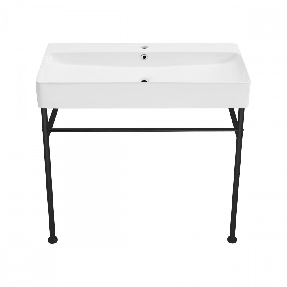 Carre 36" Ceramic Console Sink White Basin Black Legs