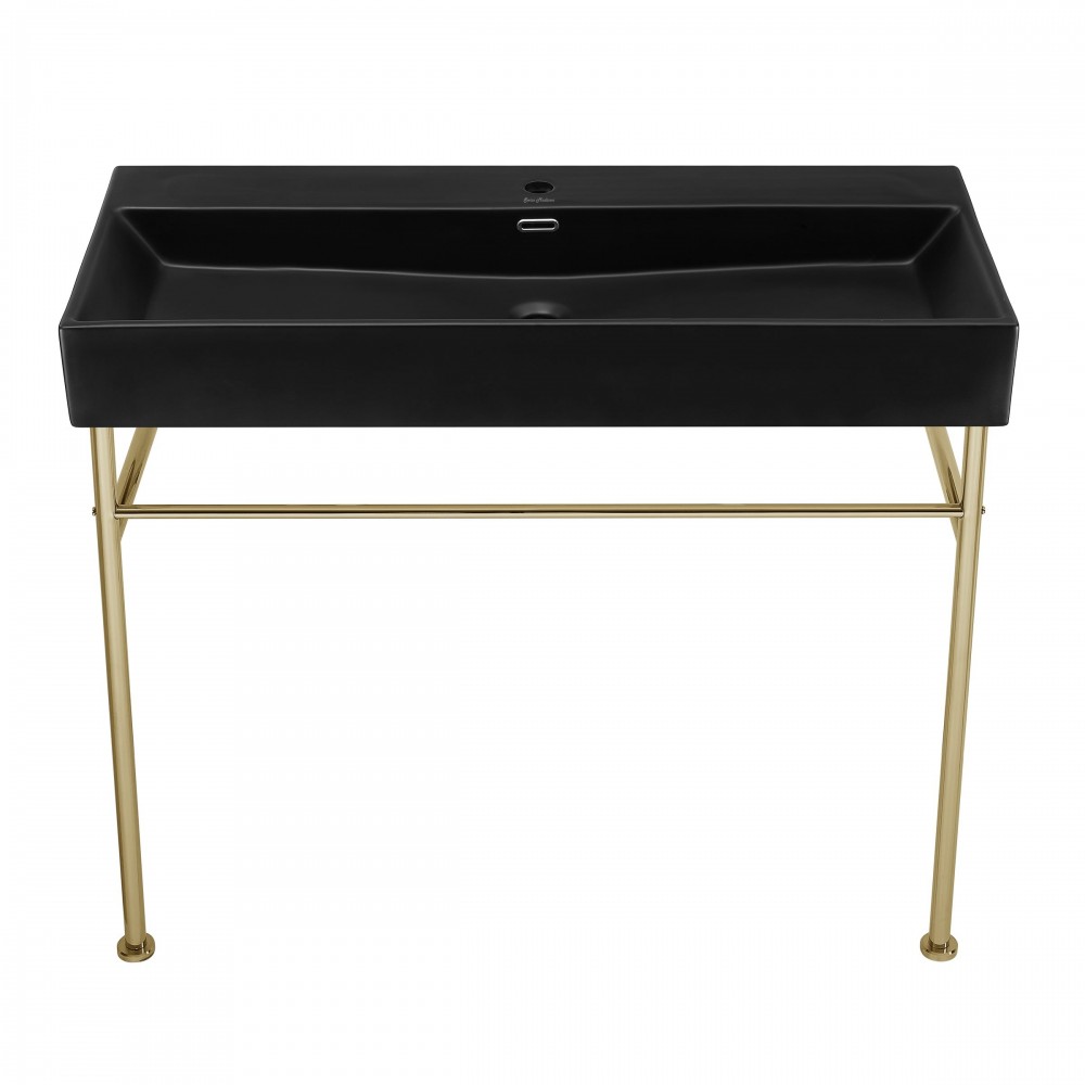 Claire 40 Ceramic Console Sink Matte Black Basin Gold Legs