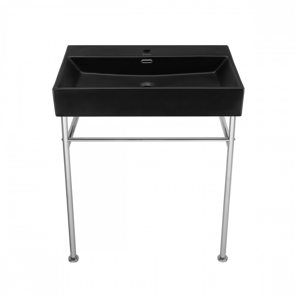 Claire 30 Ceramic Console Sink Matte Black Basin Chrome Legs