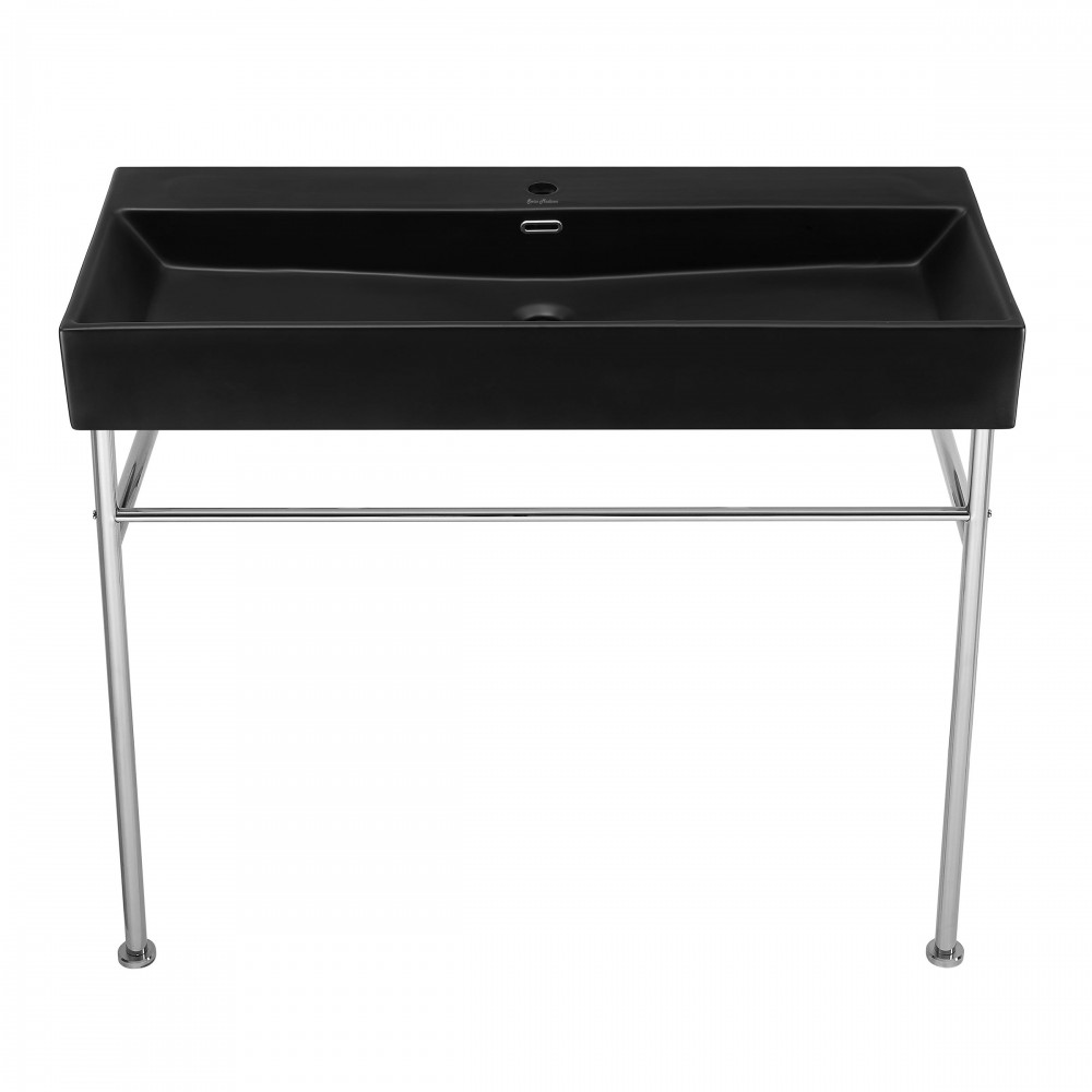 Claire 40 Ceramic Console Sink Matte Black Basin Chrome Legs