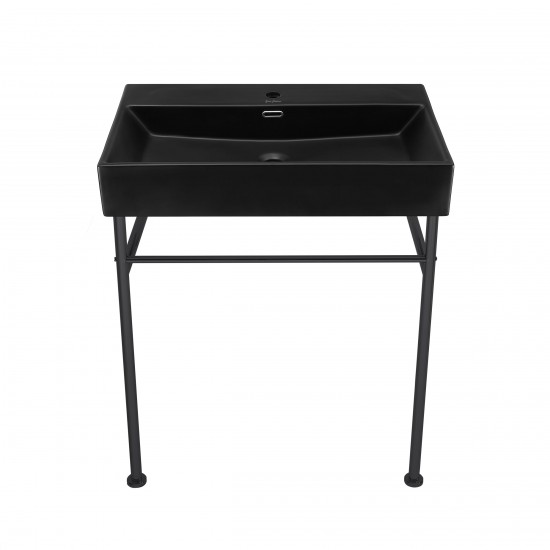 Claire 30 Ceramic Console Sink Matte Black Basin Black Legs