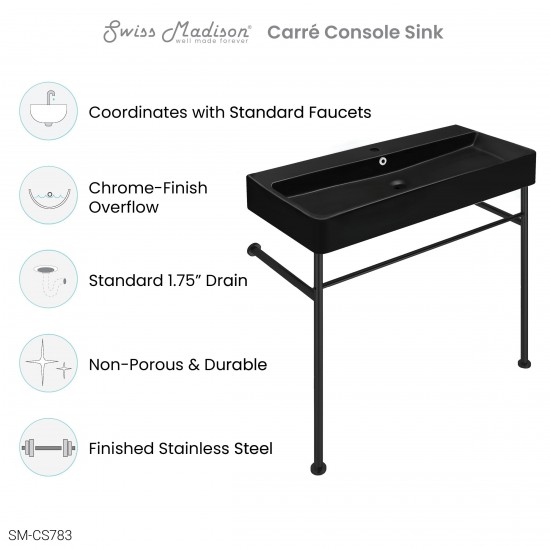 Carre 36 Ceramic Console Sink Matte Black Basin Black Legs