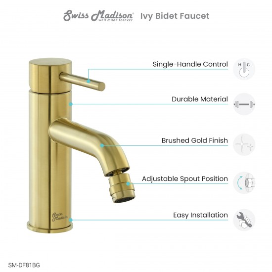 Swiss Madison Ivy Bidet Faucet in Brushed Gold